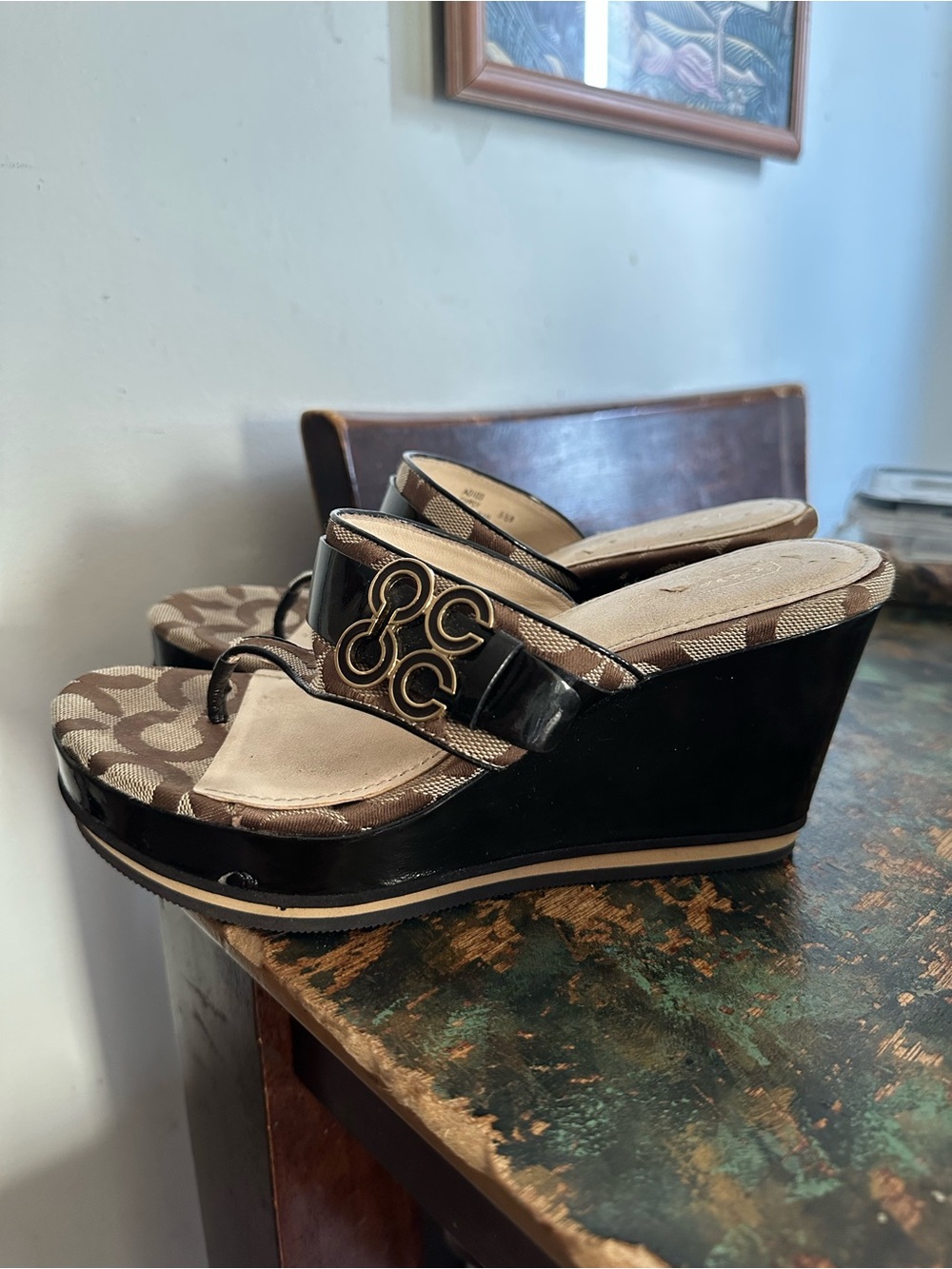 Coach Gypsy thong sandal wedges